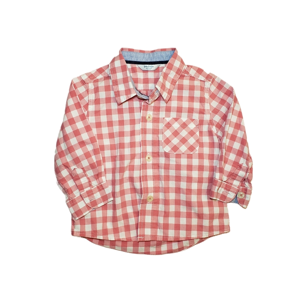 Baby Boden 6-12m Checked Button Down Shirt
